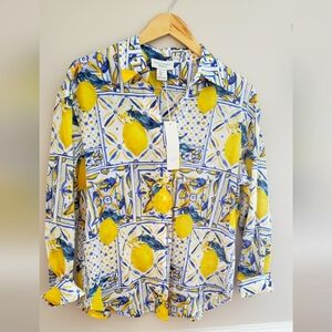 Calypso St. Barth Yellow and Blue LemonTuscan Print Shirt